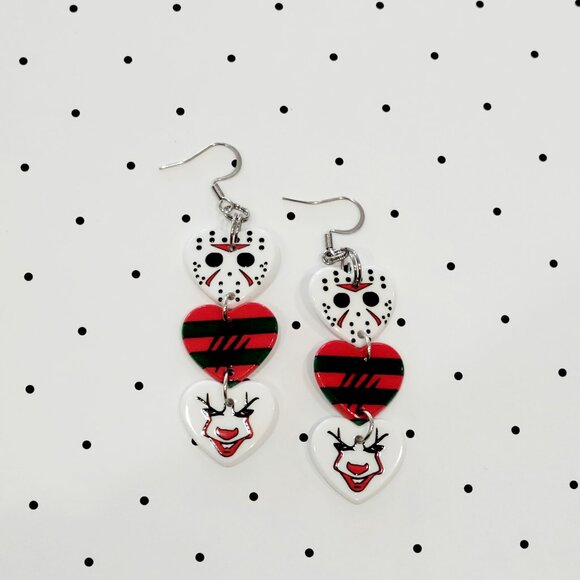 Jason Voorhees Freddy Krueger IT Earrings Stainless Steel Hooks Horror Lover NEW - Picture 3 of 6